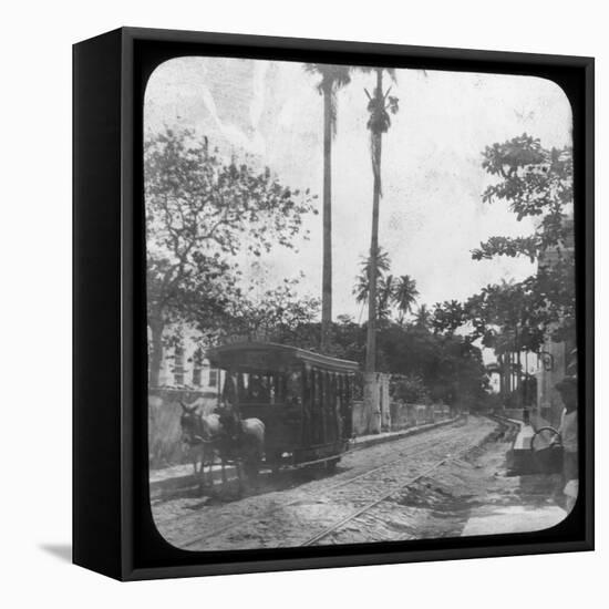Street Scene with Horse-Drawn Tram, Pernambuco, Brazil, Late 19th or Early 20th Century-null-Framed Stretched Canvas