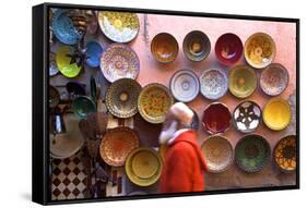 Street Scene with Moroccan Ceramics, Marrakech, Morocco, North Africa, Africa-Neil Farrin-Framed Stretched Canvas