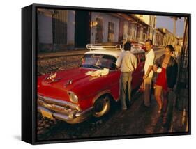 Street Scene with Old Car, Trinidad, Cuba, West Indies, Central America-Bruno Morandi-Framed Stretched Canvas