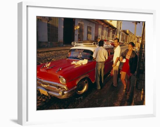 Street Scene with Old Car, Trinidad, Cuba, West Indies, Central America-Bruno Morandi-Framed Photographic Print