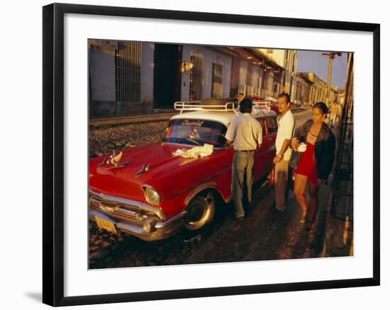 Street Scene with Old Car, Trinidad, Cuba, West Indies, Central America-Bruno Morandi-Framed Photographic Print