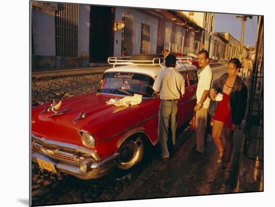 Street Scene with Old Car, Trinidad, Cuba, West Indies, Central America-Bruno Morandi-Mounted Photographic Print