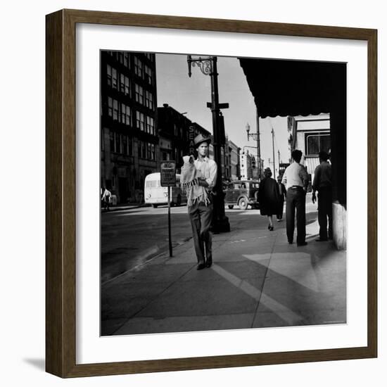 Street Scene with Village Atmosphere, Man Carrying Baby-Walker Evans-Framed Photographic Print