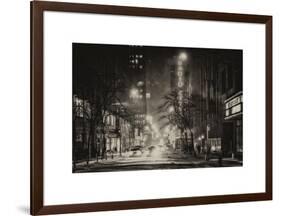 Street Scenes and Urban Night Landscape in Winter under the Snow-Philippe Hugonnard-Framed Art Print