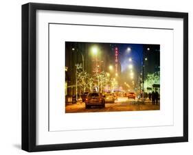 Street Scenes and Urban Nightfall Landscape in Winter under the Snow-Philippe Hugonnard-Framed Art Print