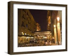 Street Side Cafe Area, Place d'Etoile (Nejmeh Square) at Night, Downtown, Beirut, Lebanon-Christian Kober-Framed Photographic Print