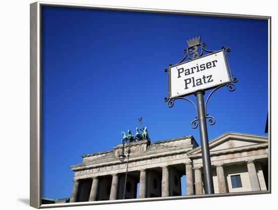 Street Sign and Brandenburg Gate, Berlin, Germany-Hans Peter Merten-Framed Photographic Print