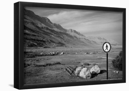 Street Sign Dead Sea Israel B/W-null-Framed Poster