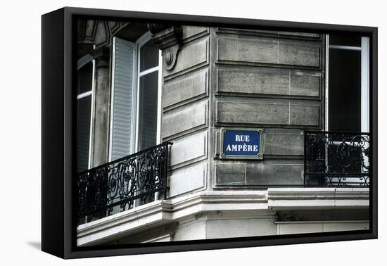 Street Sign, Rue Ampere, Paris, France-null-Framed Stretched Canvas