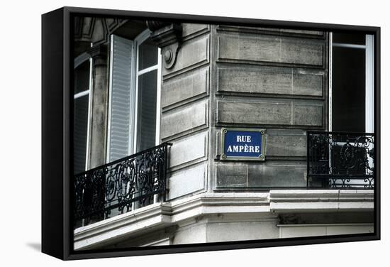 Street Sign, Rue Ampere, Paris, France-null-Framed Stretched Canvas