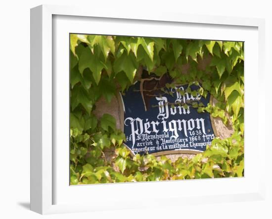 Street Sign Rue Dom Perignon, Inventor of Champagne Method, Vallee De La Marne, Ardennes, France-Per Karlsson-Framed Photographic Print