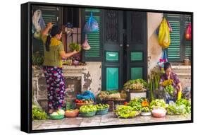 Street Vegetable Seller, Hanoi, Vietnam-Peter Adams-Framed Stretched Canvas