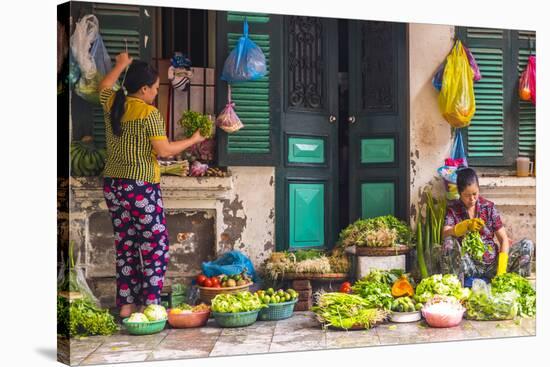 Street Vegetable Seller, Hanoi, Vietnam-Peter Adams-Stretched Canvas