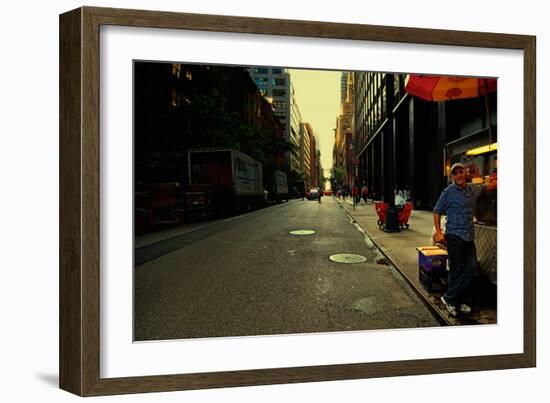 Street Vendor Selling Hot Dogs on Manhattan's East Side, New Yor-Sabine Jacobs-Framed Photographic Print