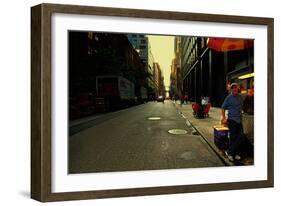 Street Vendor Selling Hot Dogs on Manhattan's East Side, New Yor-Sabine Jacobs-Framed Photographic Print