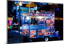 Street Vendor Selling Hot Dogs on Times Square at Night, Manhatt-Sabine Jacobs-Mounted Photographic Print