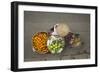 Street vendor with baskets of fruit on bicycle, Old Quarter, Hanoi, Vietnam-David Wall-Framed Photographic Print