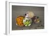 Street vendor with baskets of fruit on bicycle, Old Quarter, Hanoi, Vietnam-David Wall-Framed Photographic Print