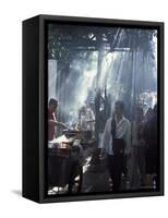 Street Vendors Selling Grilled Meat to Passers-By on Train Platform, Bangkok, Thailand-Richard Nebesky-Framed Stretched Canvas