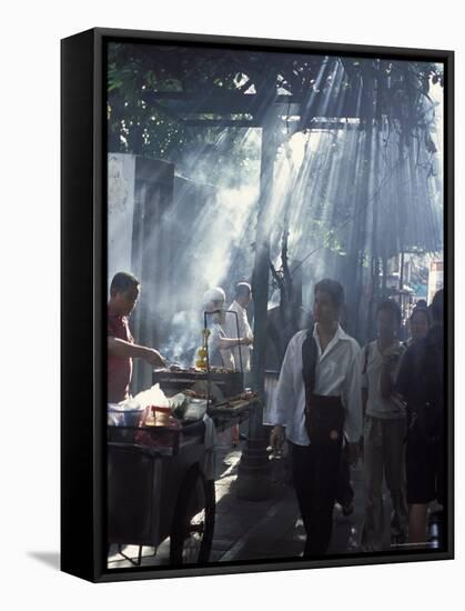 Street Vendors Selling Grilled Meat to Passers-By on Train Platform, Bangkok, Thailand-Richard Nebesky-Framed Stretched Canvas