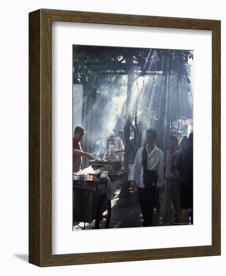 Street Vendors Selling Grilled Meat to Passers-By on Train Platform, Bangkok, Thailand-Richard Nebesky-Framed Photographic Print