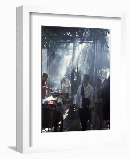 Street Vendors Selling Grilled Meat to Passers-By on Train Platform, Bangkok, Thailand-Richard Nebesky-Framed Photographic Print