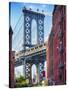 Street View of the  Manhattan Bridge Brooklyn Tower, New York City-George Oze-Stretched Canvas