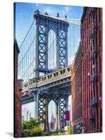 Street View of the  Manhattan Bridge Brooklyn Tower, New York City-George Oze-Stretched Canvas