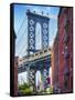 Street View of the  Manhattan Bridge Brooklyn Tower, New York City-George Oze-Framed Stretched Canvas