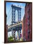 Street View of the  Manhattan Bridge Brooklyn Tower, New York City-George Oze-Framed Photographic Print