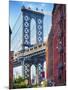 Street View of the  Manhattan Bridge Brooklyn Tower, New York City-George Oze-Mounted Photographic Print