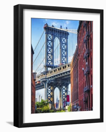 Street View of the  Manhattan Bridge Brooklyn Tower, New York City-George Oze-Framed Photographic Print