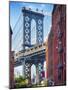 Street View of the  Manhattan Bridge Brooklyn Tower, New York City-George Oze-Mounted Photographic Print