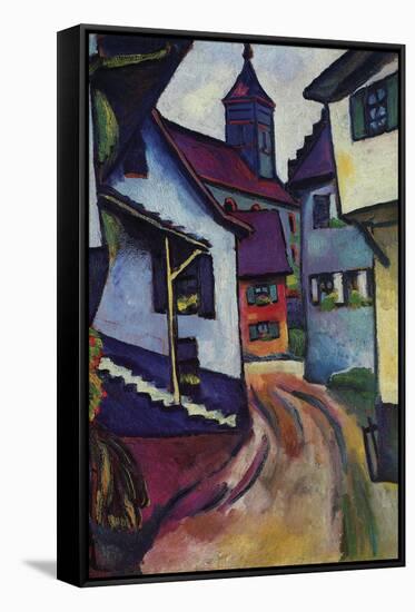 Street with a Church In Kinder-Auguste Macke-Framed Stretched Canvas