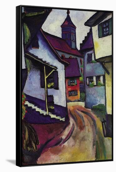 Street with a Church In Kinder-Auguste Macke-Framed Stretched Canvas