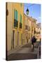 Street with Cyclist, Old Town, Bouzigues, Thau Basin, Herault, Languedoc, France, Europe-Guy Thouvenin-Stretched Canvas