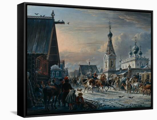 Street with Mail Coaches, 1829-Alexander Osipovich Orlowski-Framed Stretched Canvas