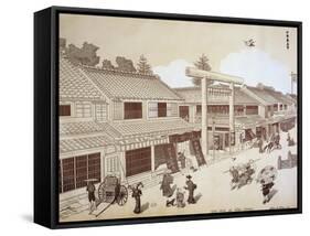 Street with Shops in Yedo, Near Edo, 1876, Japanese Civilization, Meiji Period, 1868-1912-null-Framed Stretched Canvas