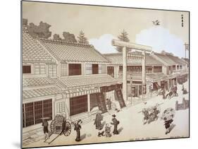 Street with Shops in Yedo, Near Edo, 1876, Japanese Civilization, Meiji Period, 1868-1912-null-Mounted Giclee Print