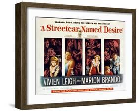 Streetcar Named Desire, Vivien Leigh, Marlon Brando, Kim Hunter, Karl Malden, 1951-null-Framed Art Print