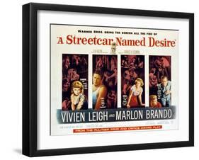 Streetcar Named Desire, Vivien Leigh, Marlon Brando, Kim Hunter, Karl Malden, 1951-null-Framed Art Print