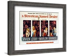 Streetcar Named Desire, Vivien Leigh, Marlon Brando, Kim Hunter, Karl Malden, 1951-null-Framed Art Print