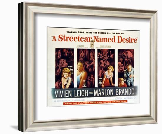 Streetcar Named Desire, Vivien Leigh, Marlon Brando, Kim Hunter, Karl Malden, 1951-null-Framed Art Print