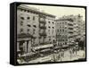 Streetcars outside the Astor House Hotel-W.J. Roege-Framed Stretched Canvas