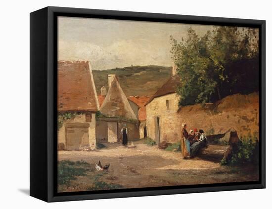Streetcorner in the Village-Camille Pissarro-Framed Stretched Canvas