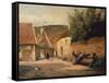Streetcorner in the Village-Camille Pissarro-Framed Stretched Canvas