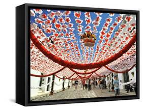 Streets Decorated with Paper Flowers. People Festivities (Festas Do Povo). Campo Maior, Portugal-Mauricio Abreu-Framed Stretched Canvas