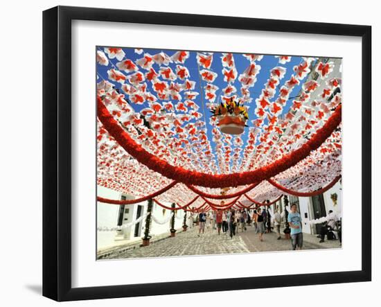 Streets Decorated with Paper Flowers. People Festivities (Festas Do Povo). Campo Maior, Portugal-Mauricio Abreu-Framed Photographic Print