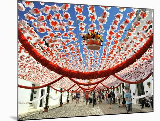 Streets Decorated with Paper Flowers. People Festivities (Festas Do Povo). Campo Maior, Portugal-Mauricio Abreu-Mounted Photographic Print