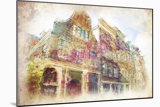 Streets of Old Amsterdam Made in Artistic Watercolor Style-Timofeeva Maria-Mounted Art Print